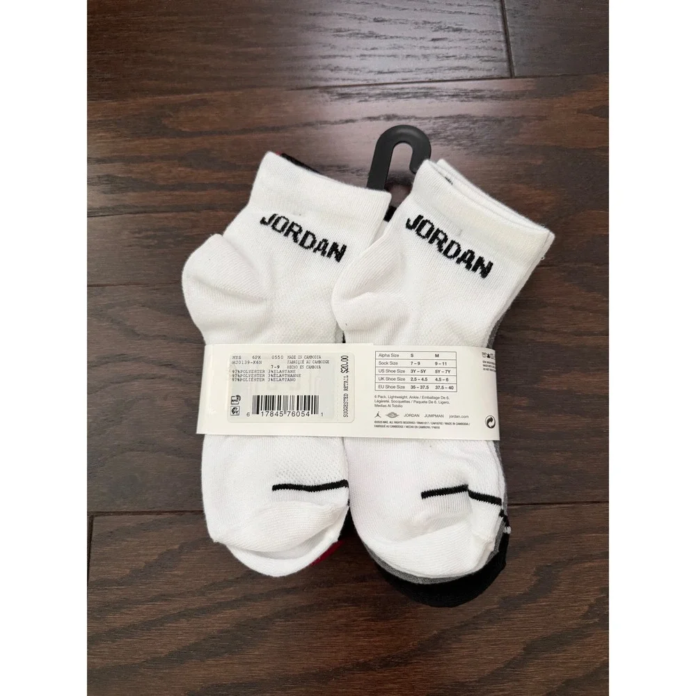 Jordan Jumpman Ankle Socks 6 Pack Black Red White Youth 3Y-5Y WJ0139-K6N
